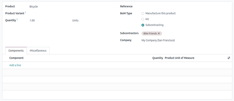 Stücklistenkonfiguration für Fremdvergabe in Odoo.