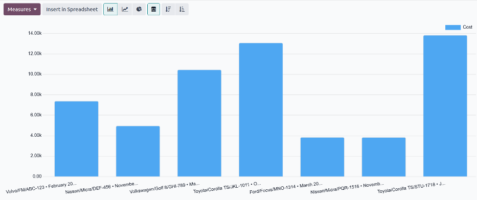 Der Kostenanalysebericht zeigt die Jahreskosten nach Fahrzeug.