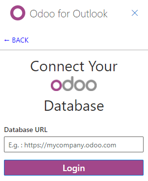 Eingabe der URL der Odoo-Datenbank