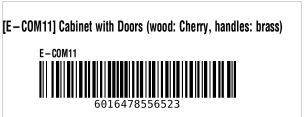 Beispiel eines Barcode-Etiketts mit dem nach links angepassten Rahmen des Produktnamens.