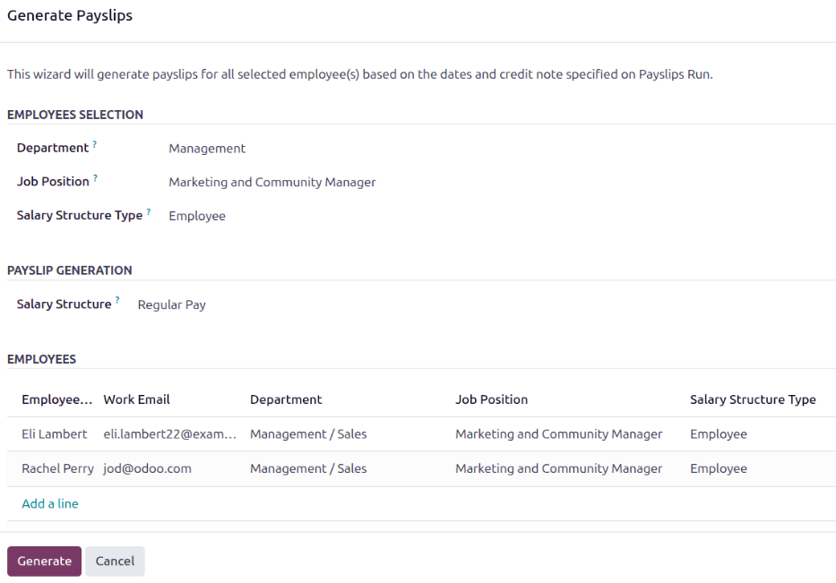 Gehaltsabrechnungen werden für Marketing- und Community-Manager generiert.
