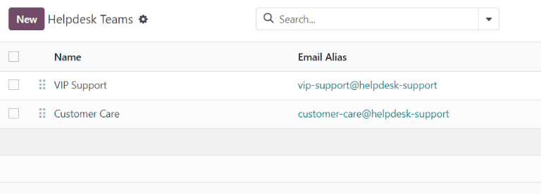 Ansicht der Seite der Kundendienstteams in Odoo Kundendienst.