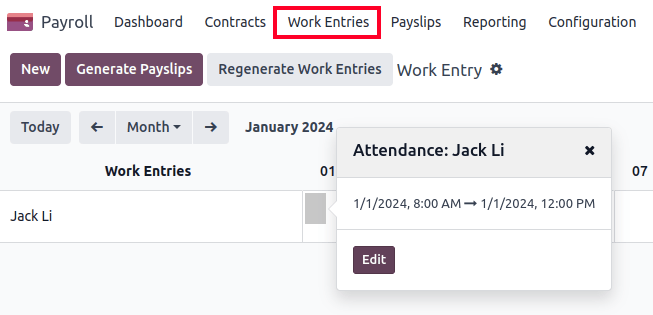 Arbeitseinträge für Anwesenheiten für Hongkong.