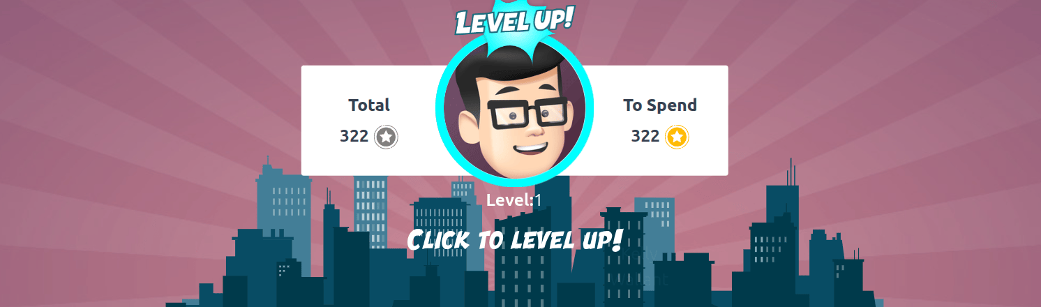 Ein „Klicken, um aufzusteigen“ erscheint unter dem Bild des Benutzers und ein großes „Level up!“ erscheint über dem Bild.