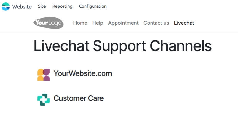 Ansicht der Webseite für Livechat-Bewertungen mit Hervorhebung des Kanalsymbols