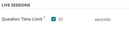 Der Abschnitt „Live-Sitzungen“ im Reiter „Optionen“ in Odoo Umfragen.