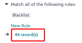 Der Text # Datensätze befindet sich unterhalb der Liste der Empfängerfilter.