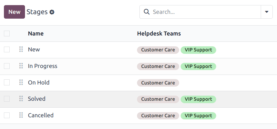 Ansicht der Seite mit der Phasenliste mit Hervorhebung der Schaltflächen, mit denen Sie die Reihenfolge der Phasen in der Liste ändern können.