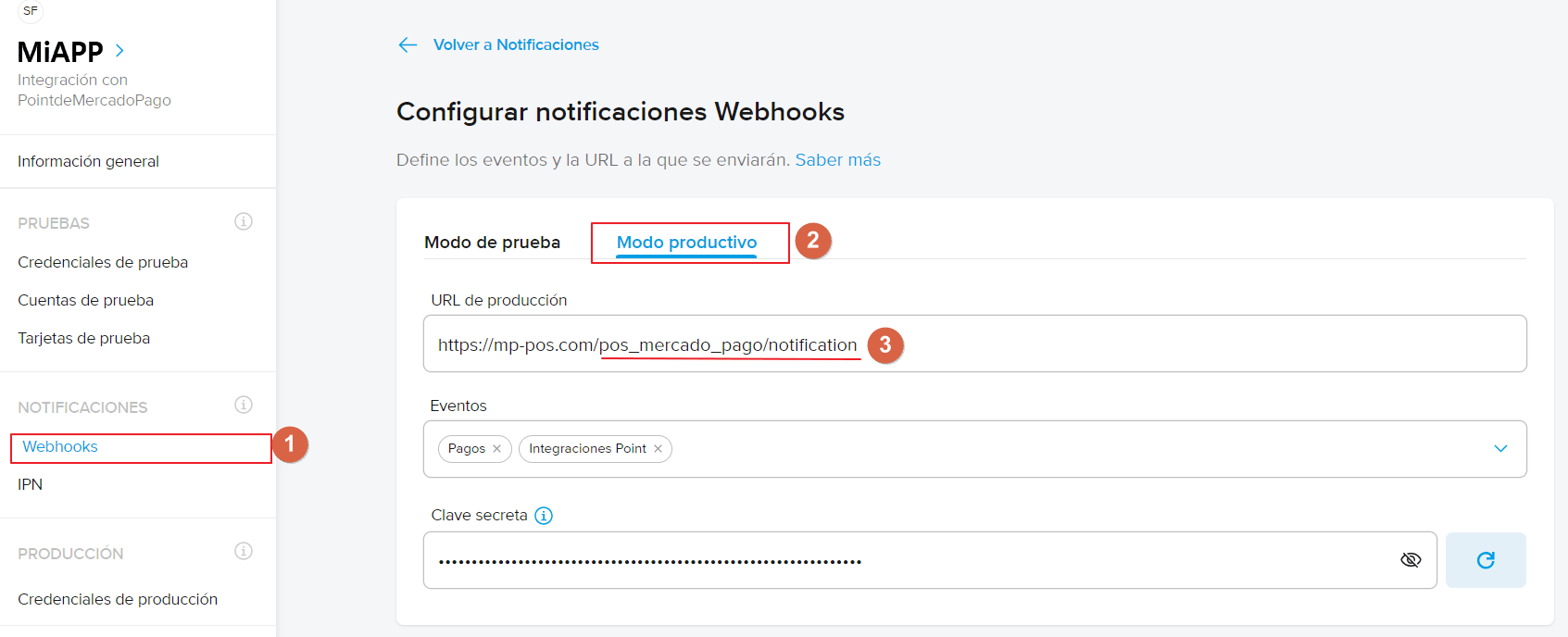 Webhooks-Konfiguration auf Mercado Pago.