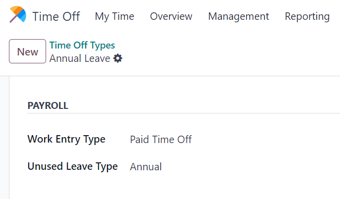 Configuring time off types.