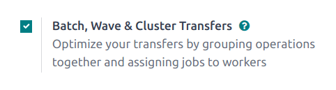 Active los *traslados por lote* en Inventario > Configuración > Ajustes. 