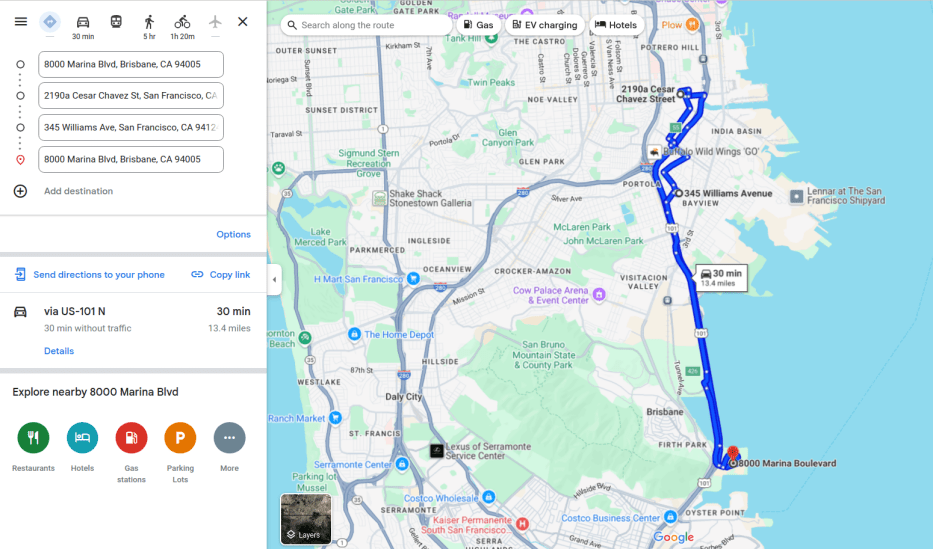 Muestra la ruta de Google Maps.