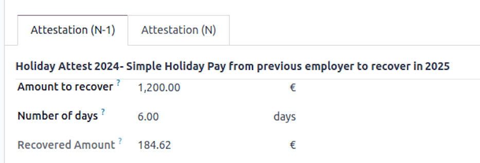 Importe de recuperación simple de paga de vacaciones.