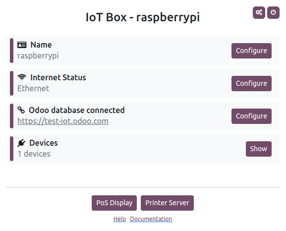 Página principal de la IoT box