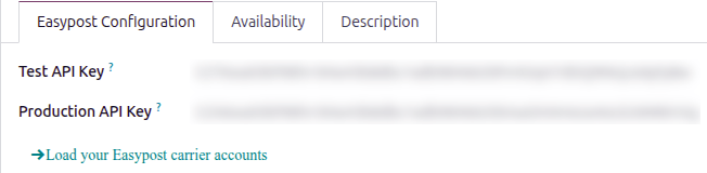 Carga las cuentas de transportista de EasyPost en Odoo.