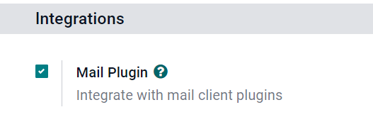 La función de complemento de correo en los ajustes.