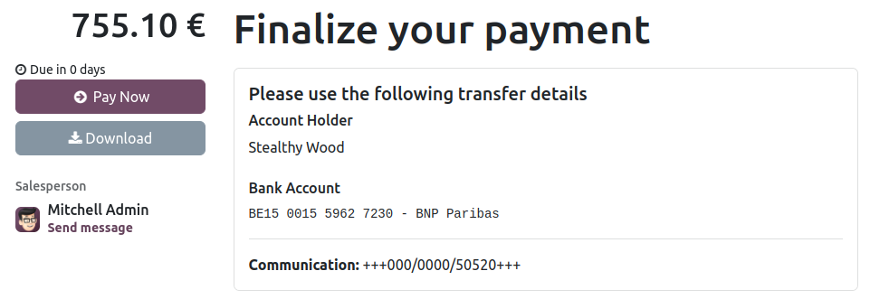 Instrucciones de pago en el portal del cliente