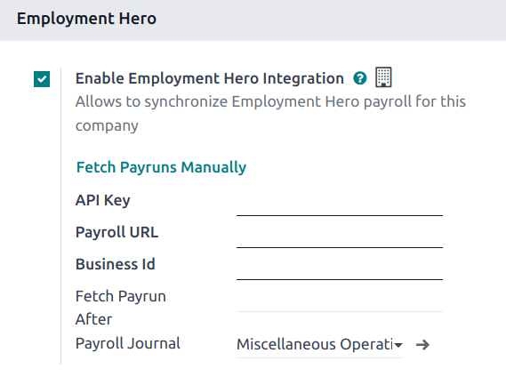 Habilitando la integración con Employment Hero.