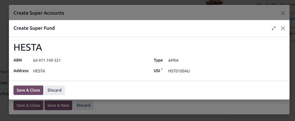 Configuración de un fondo de jubilación para la localización de nómina australiana.
