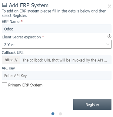ETA पोर्टल पर ERP सिस्टम को रजिस्टर करने के लिए फ़ॉर्म भरना।