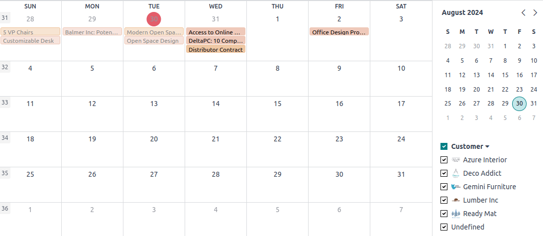 Calendar Event मॉडल का कैलेंडर व्यू