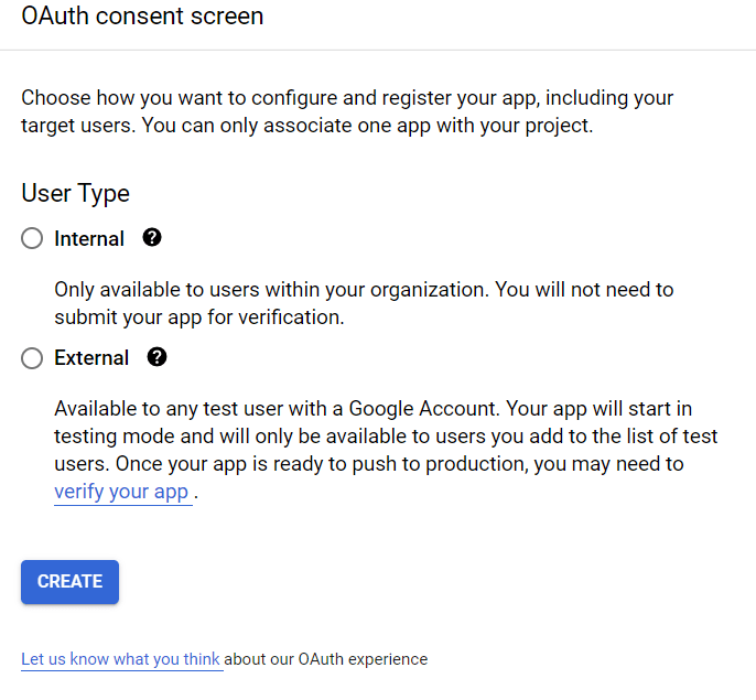 OAuth सहमति में उपयोगकर्ता टाइप की पसंद।