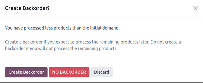 *Create Backorder* पॉप-अप दिखाएं।