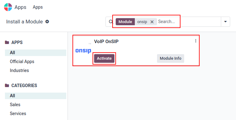 ऐप सर्च रिजल्ट में OnSIP ऐप का व्यू।