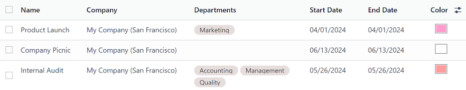 अनिवार्य दिनों का सेक्शन जिसमें तीन कॉन्फ़िगर किए गए दिन हैं।