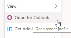 Outlook के लिए Odoo add-in बटन