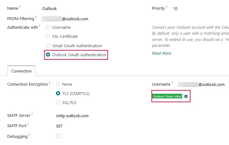 वैलिड Outlook टोकन इंडिकेटर।