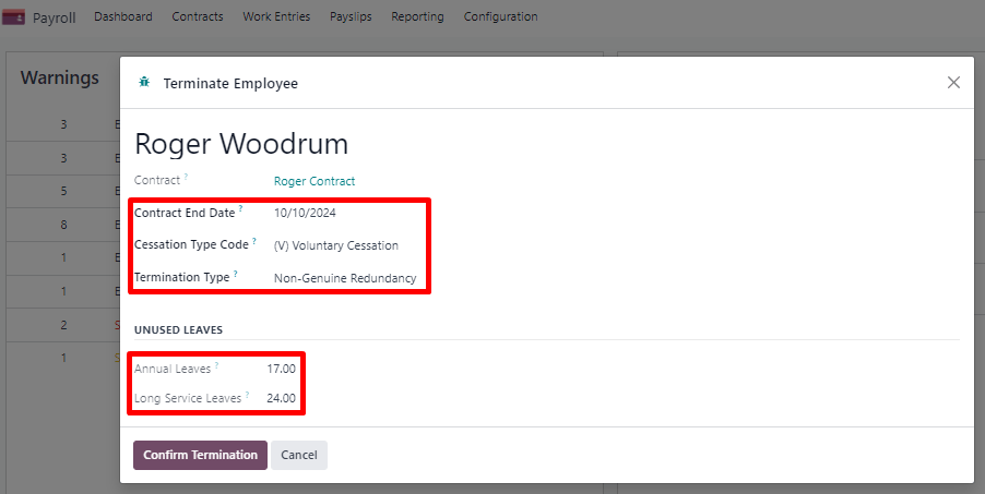 किसी कर्मचारी के कॉन्ट्रैक्ट को समाप्त करना।