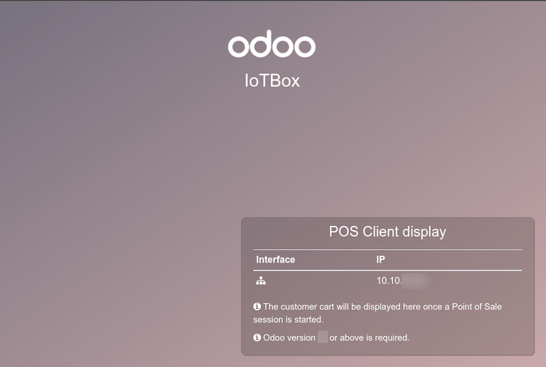 डिफ़ॉल्ट "POS Client Display" स्क्रीन जो तब दिखाई देती है जब एक स्क्रीन डिस्प्ले सफलतापूर्वक IoT बॉक्स से कनेक्ट होता है।