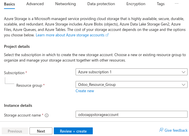 Microsoft Azure स्टोरेज अकाउंट बनाना