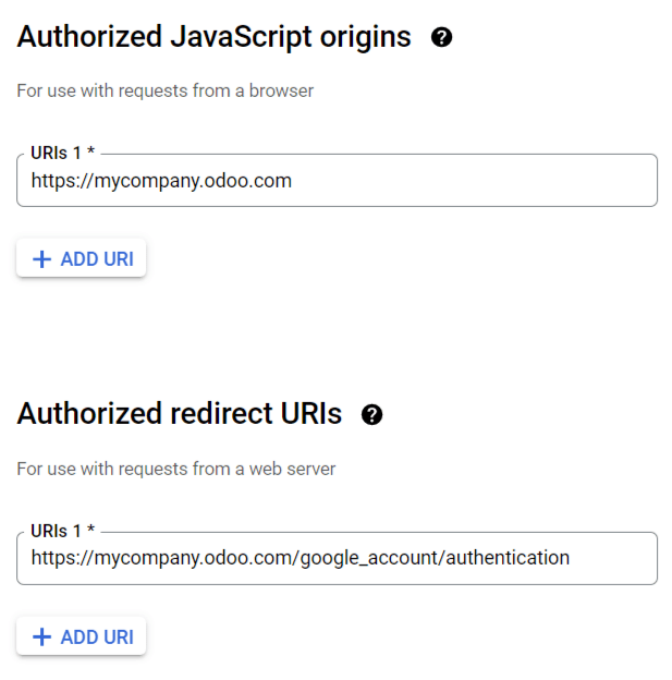 अधिकृत JavaScript ऑरिजिन और अधिकृत रीडायरेक्ट URI जोड़ें।