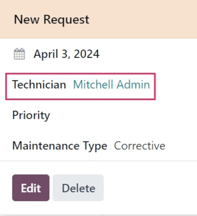 弹出维护申请窗口，显示技术人员字段。