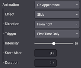 Animation on appearance options