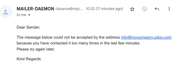 E-Mail mit Unzustellbarkeitsmeldung erhalten, nachdem zu oft versucht wurde, eine Alias-Adresse zu kontaktieren.