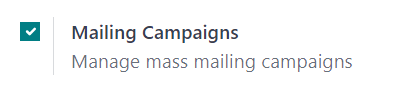Ansicht der Einstellung für Kampagnenfunktion in der E-Mail-Marketing-App in Odoo.