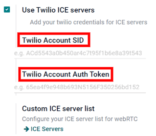 Die Option „Twilio ICE-Server verwenden“ in den allgemeinen Einstellungen von Odoo aktivieren.