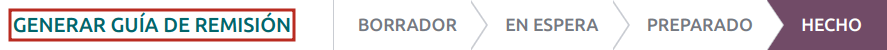 Schaltfläche Generar Guia de Remision auf einem Transferformular im Status Erledigt.