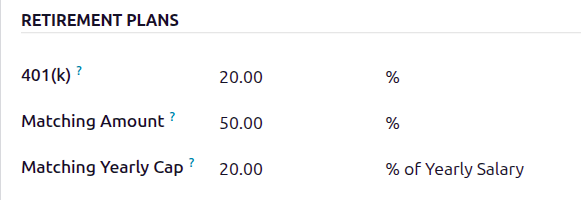 Die Altersvorsorgekonfiguration eines Mitarbeiters.