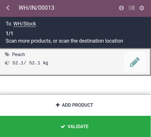 Barcode-Bildschirm für einen Eingangsvorgang in der Barcode-App scannen.