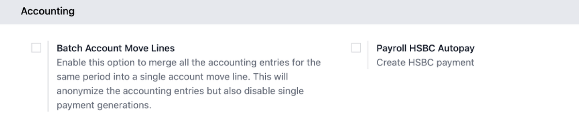The Accounting section in Payroll Settings.