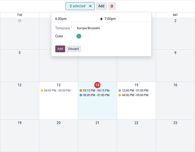 Adding a slot in the calendar view.