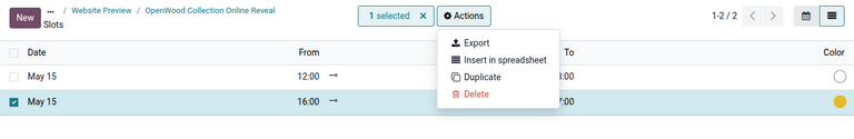 Deleting and modifying a slot in the list view.