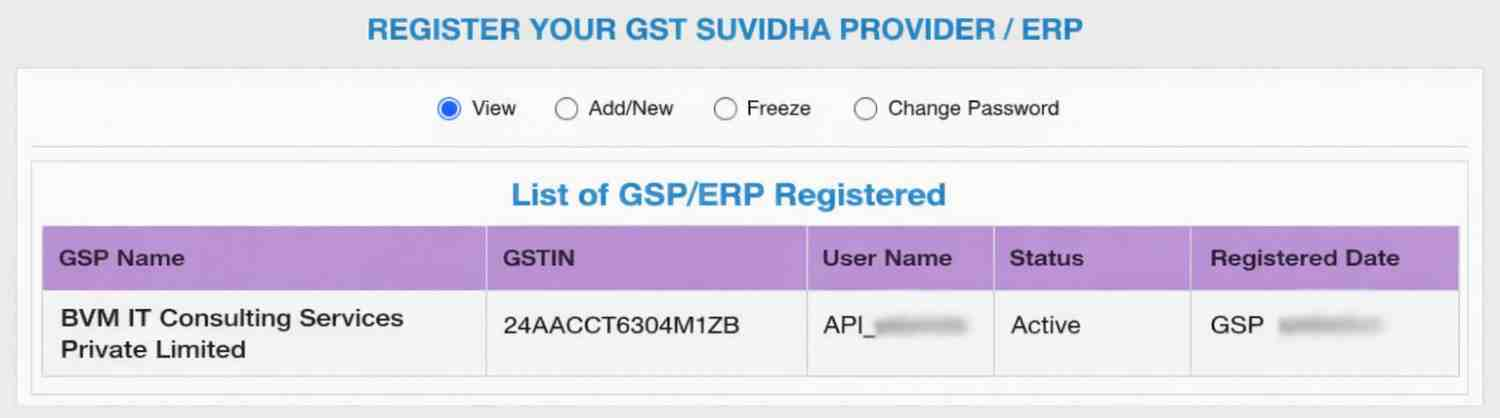 E-Way bill list of registered GSP/ERP