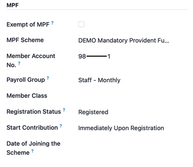 The MPF configuration section on the employee form.