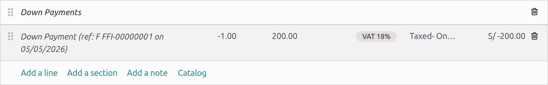 Removing invoice lines and section.