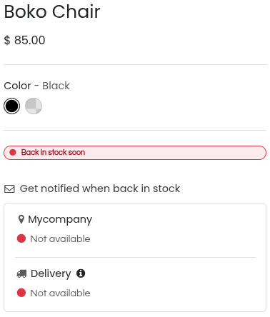 Example of a product that is out of stock, but which will be available again.